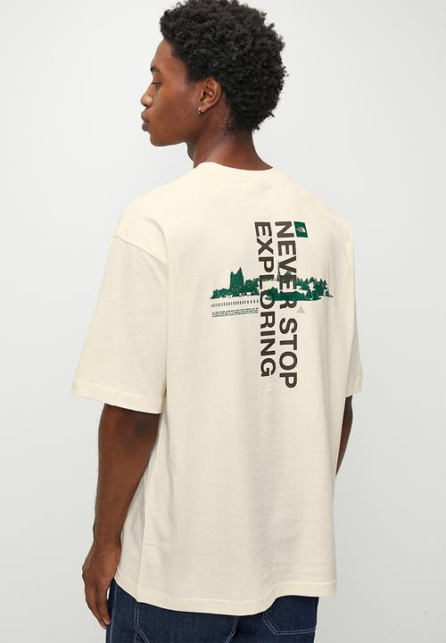 The North Face - S/S Digital Mo  Ntain Range Tee Oversize Fit - White Dune/Smokey Brown-Evergreen (9If)