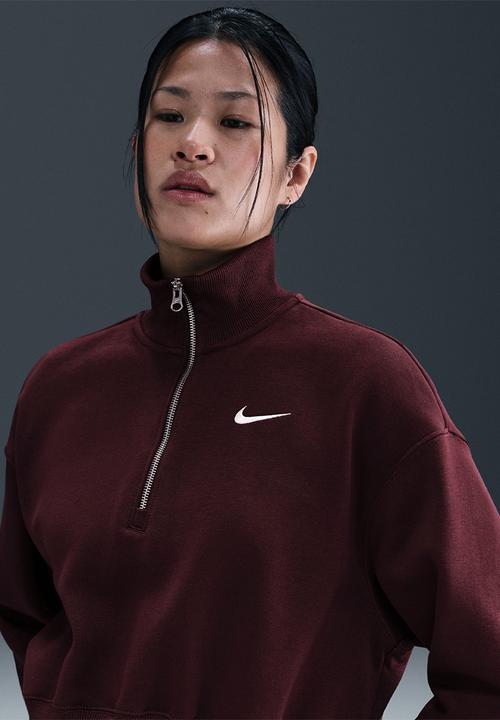 Nike - 1/2-Zip Cropped Sweatshirt - Burgandy