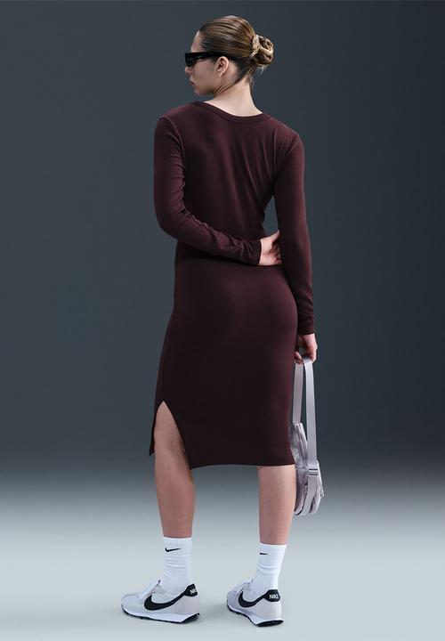 Nike - Tight Long-Sleeve Midi Dress - Burgandy
