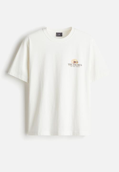 H&M - Loose fit printed t-shirt - white seashells