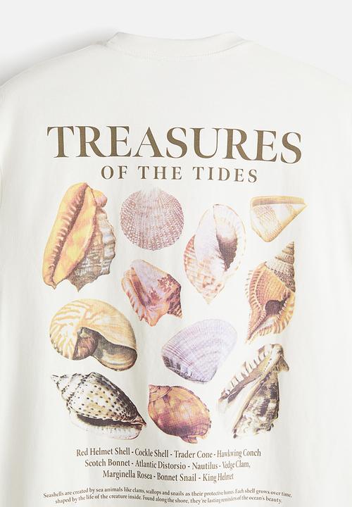 H&M - Loose fit printed t-shirt - white seashells