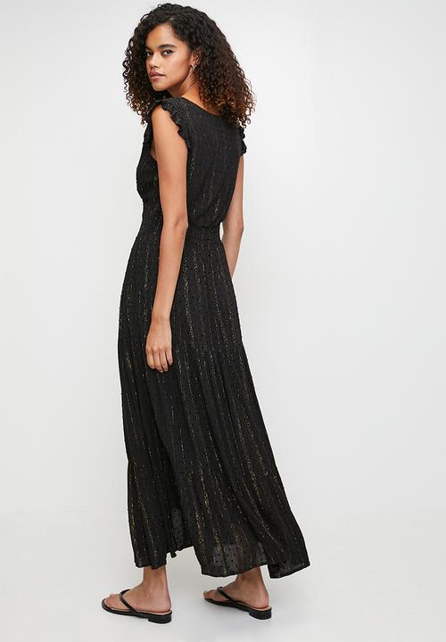 Izabel London - V-Neck Maxi A-Line Dress With Waist Inset - Black