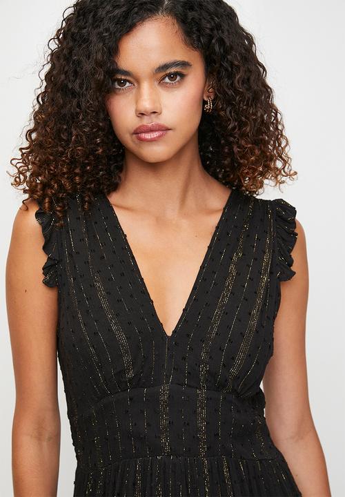 Izabel London - V-Neck Maxi A-Line Dress With Waist Inset - Black