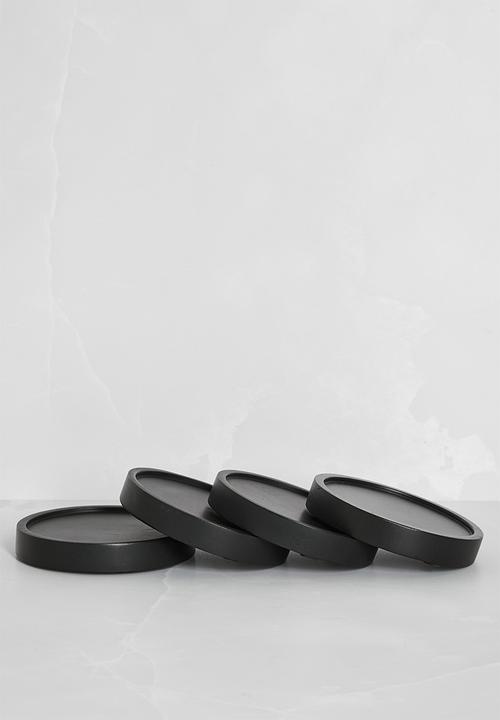 Sixth Floor - Round Wooden Coaster Set of 4 - Black