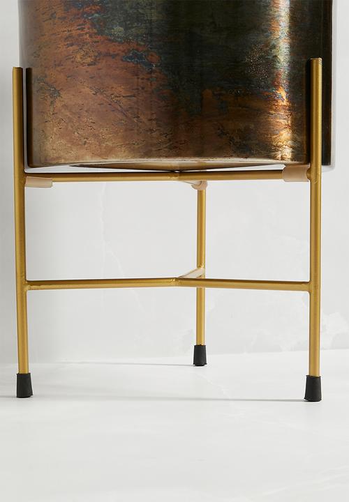 Sixth Floor - Distressed Planter on Stand - Brass