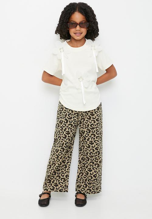 Pop Candy - Wide leg jeans with elasticated waist - beige/leopard print