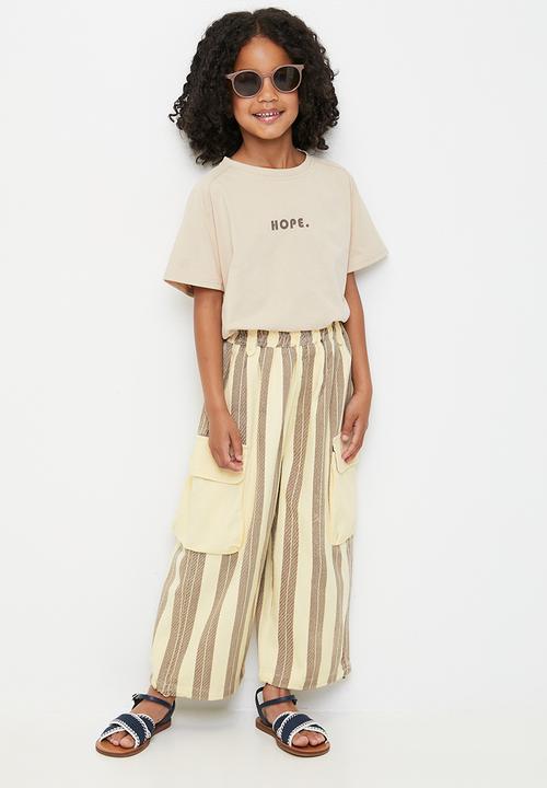 Pop Candy - Cargo-style wide leg pants - cream/brown stripe