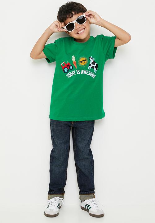 Pop Candy - Embroidered placement print tee - grass green/today is awesome