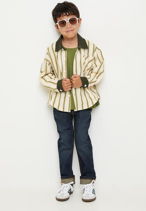 Pop Candy - Shacket with contrast collar and cuffs - green/neutral