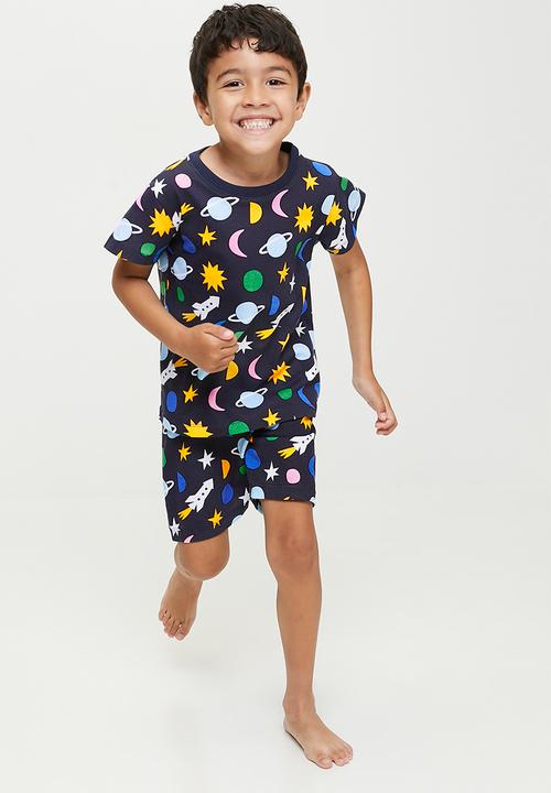 Pop Candy - Space theme all-over print pj set - black