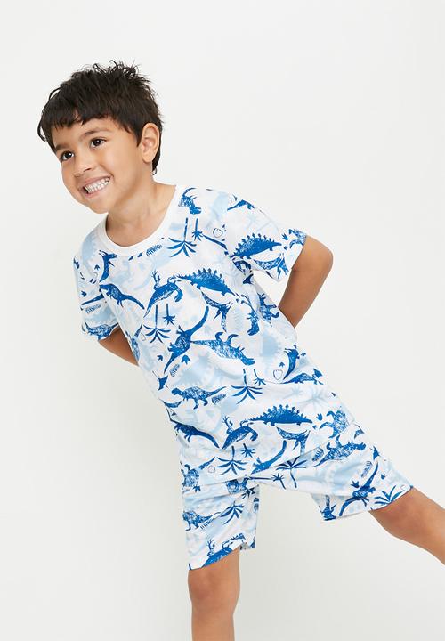 Pop Candy - Hand-drawn dino all-over-print pj set - white/blue