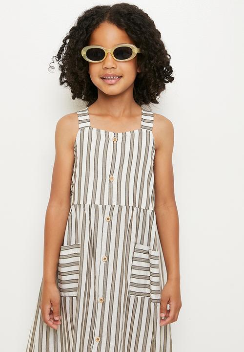 Pop Candy - Fit & flare dress with mock button closure - white/unbalanced stripe