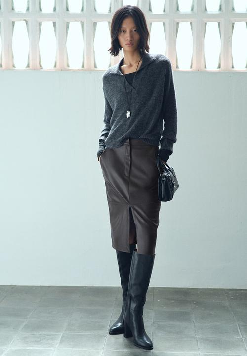 MANGO - Skirt pencil - dark brown