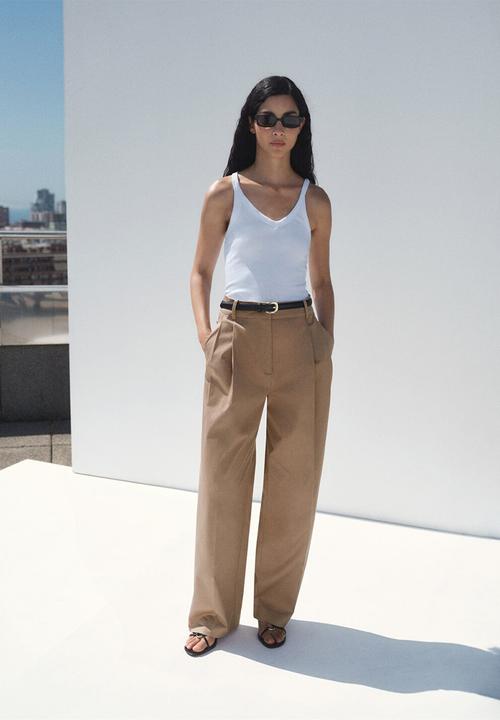 MANGO - Trousers Mila - Light Beige