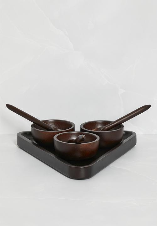 Sixth Floor - Wooden Tapas Bowls set of 3 - Dark Brown
