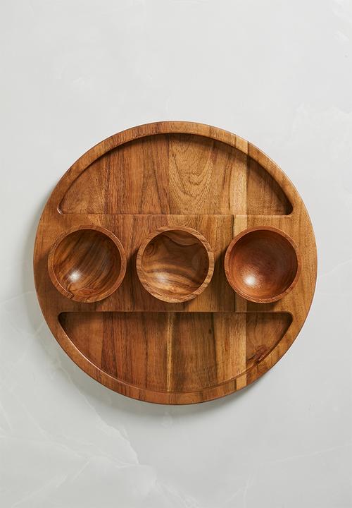 Wooden Platter with 3 Tapas Bowls - Natural