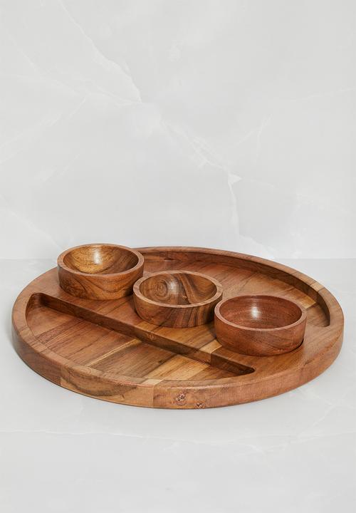 Sixth Floor - Wooden Platter with 3 Tapas Bowls - Natural