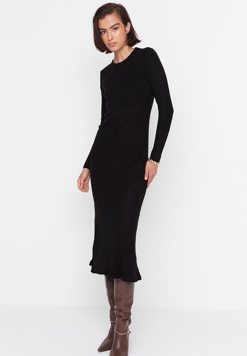 Trendyol - Midi Knit Dress - Black