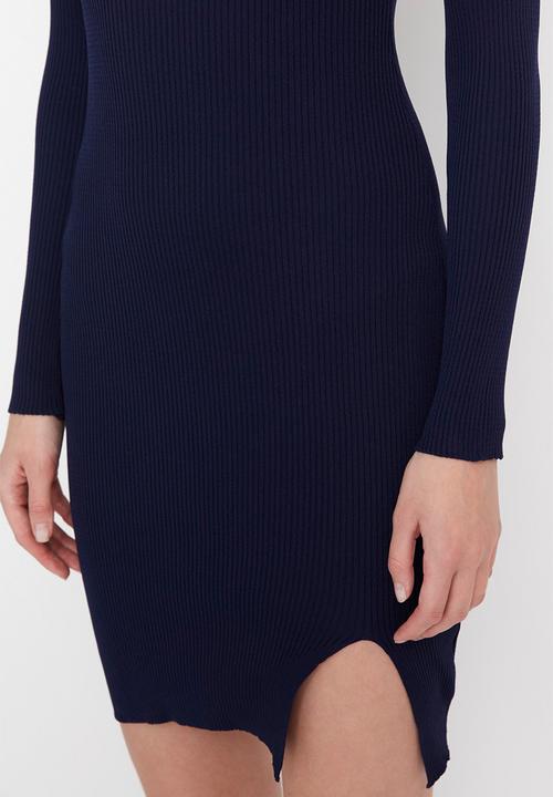 Trendyol - Mini Knit bodycon Cutout Dress - Navy