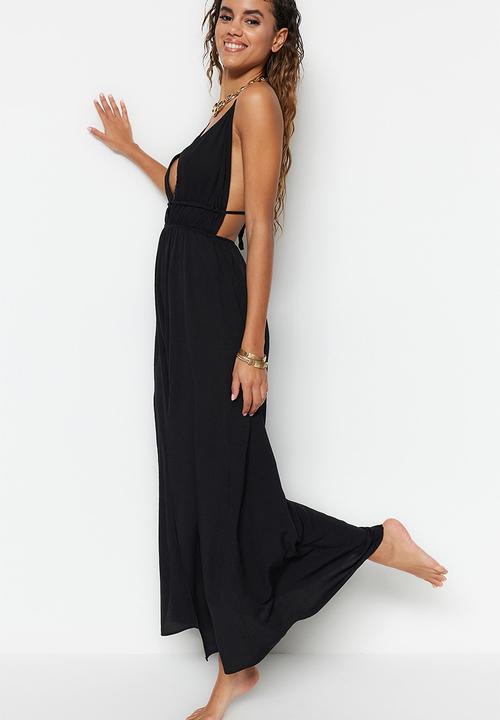 Trendyol - Maxi Deep V Woven Dress - Black