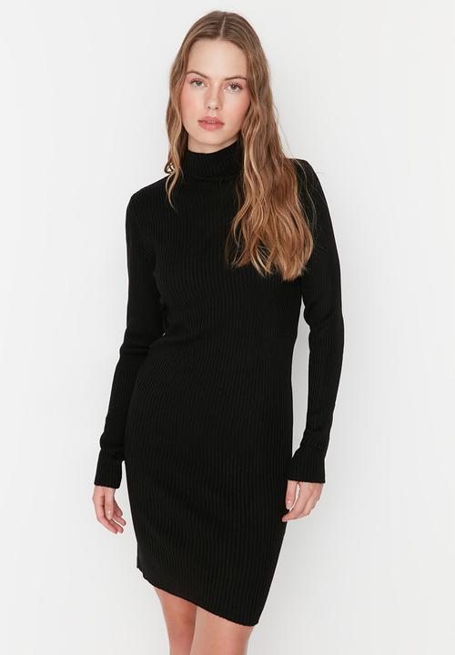 Trendyol - Mini Knit bodycon High Neck Dress - Black