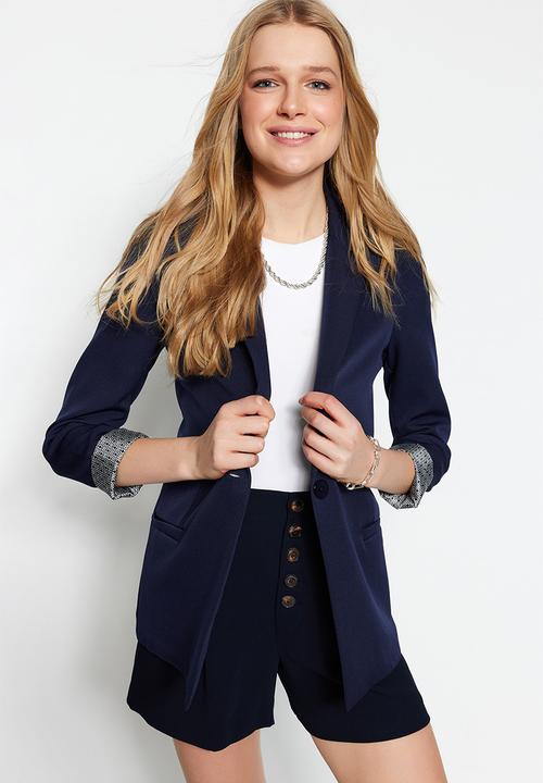 Trendyol - Regular Woven Blazer Jacket with Lining Details - Navy Blue