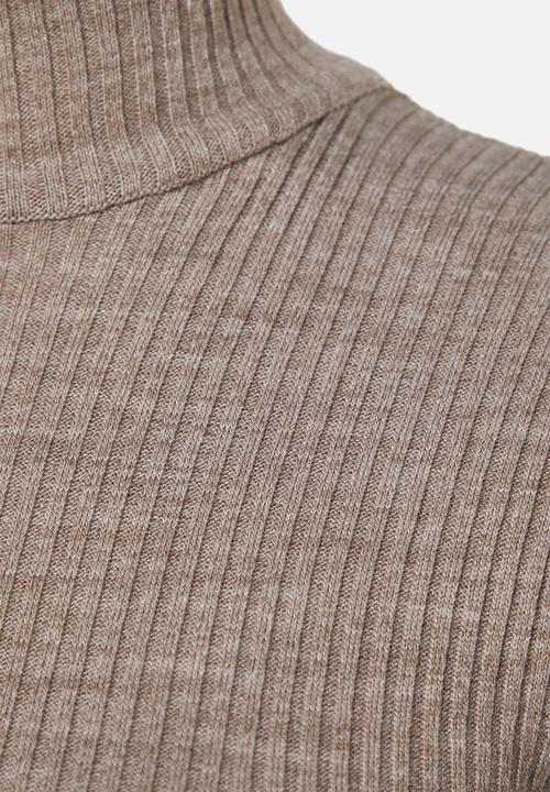 Trendyol - Mini Knit Bodycon High Neck Dress - Grey
