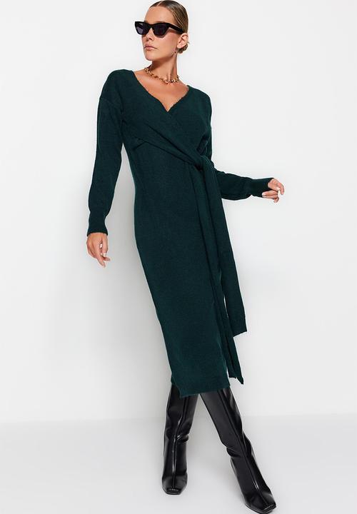Trendyol - Midi Knit Relaxed Dress - Emerald Green