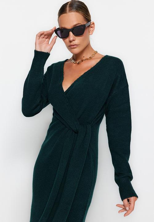Trendyol - Midi Knit Relaxed Dress - Emerald Green