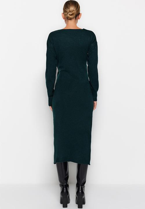 Trendyol - Midi Knit Relaxed Dress - Emerald Green