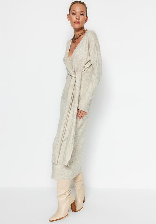 Trendyol - Midi Knit Relaxed Dress - Stone