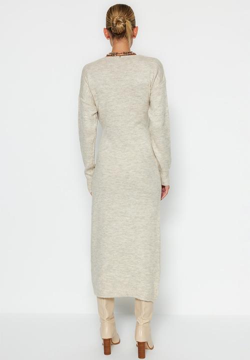 Trendyol - Midi Knit Relaxed Dress - Stone