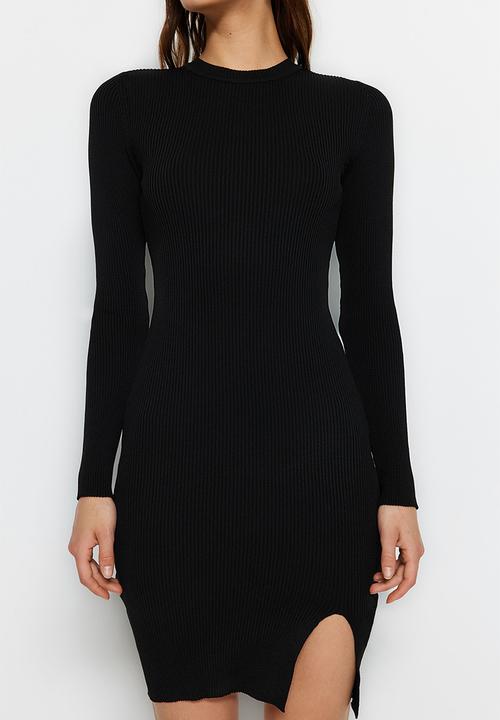 Trendyol - Mini Knit bodycon Cutout Dress - Black