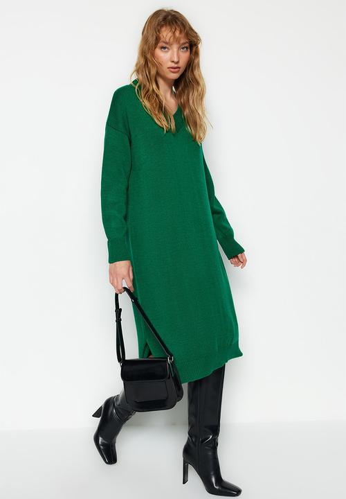 Trendyol - Midi Knit Relaxed Fit  Dress - Emerald