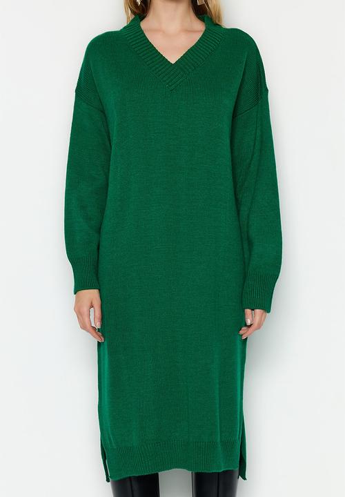 Trendyol - Midi Knit Relaxed Fit  Dress - Emerald