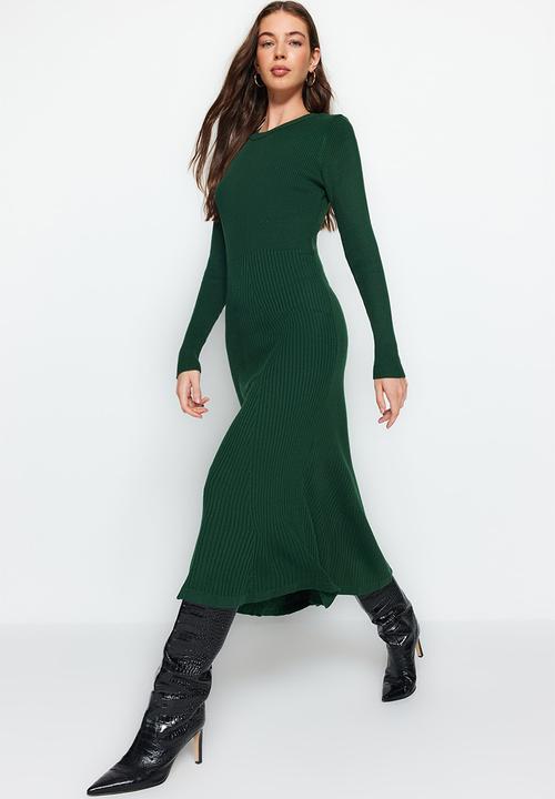 Trendyol - Midi Knit Dress - Emerald Green