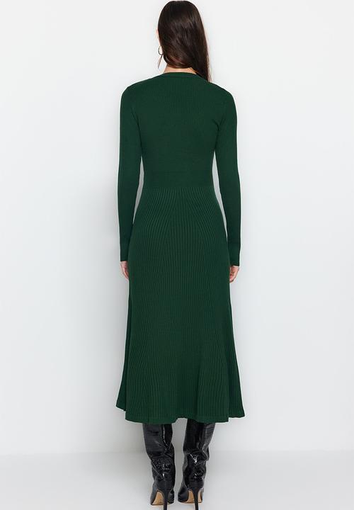 Trendyol - Midi Knit Dress - Emerald Green