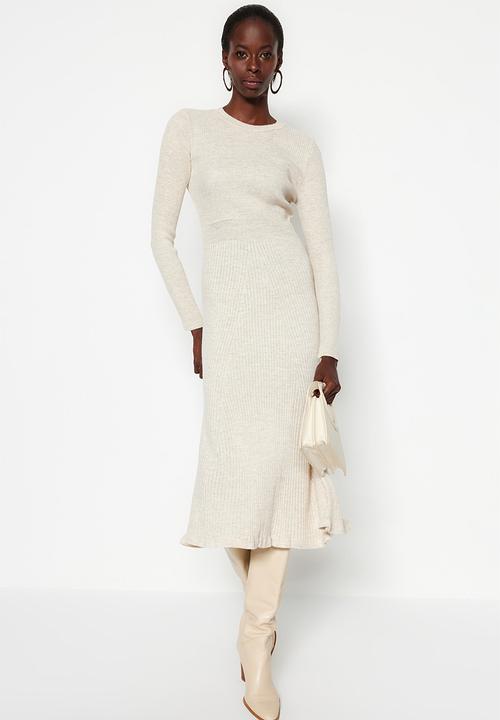 Trendyol - Midi Knit Dress - Ecru