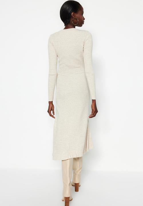 Trendyol - Midi Knit Dress - Ecru