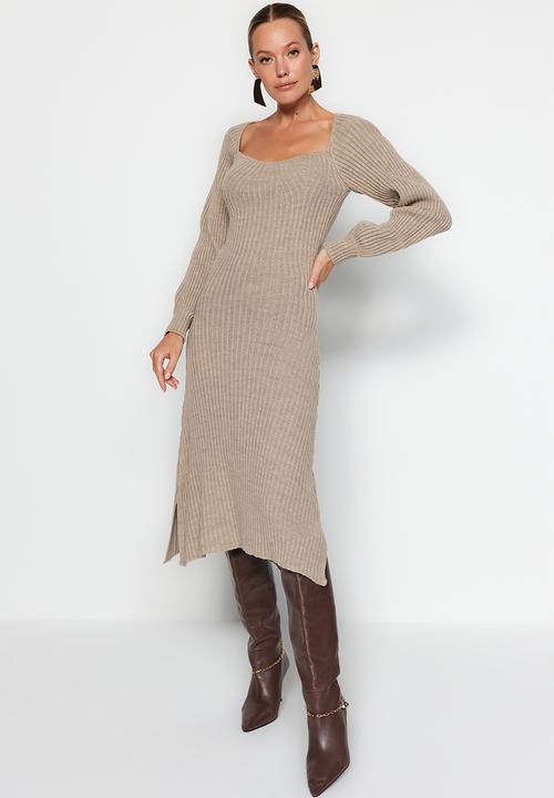 Trendyol - Midi Knitwear A line Dress - Beige
