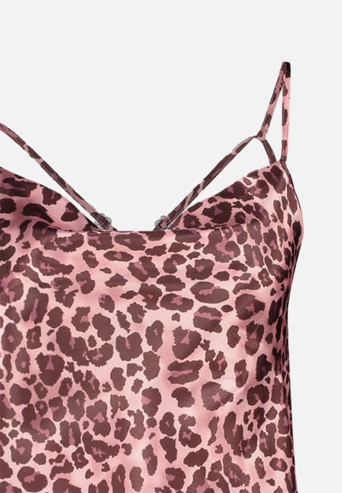 Trendyol - Leopard rope satin nightdress - pink-multicolor
