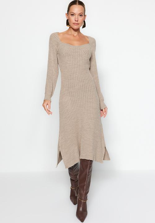 Trendyol - Midi Knitwear A line Dress - Beige