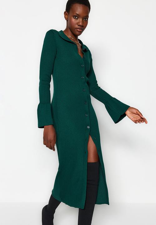 Trendyol - Midi Straight Cut Knitwear Dress - Emerald Green