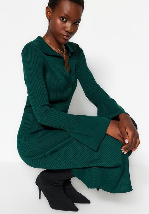 green emerald velvet dress Mayla Paneled Rib Sweater Dress