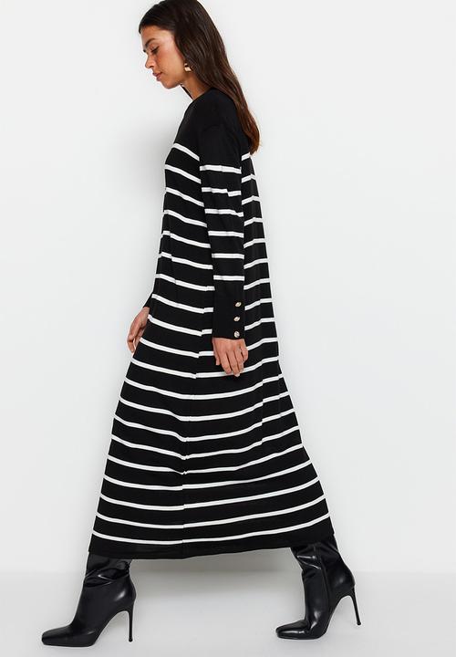 Trendyol - Maxi Aline Striped Knitwear Dress - Black