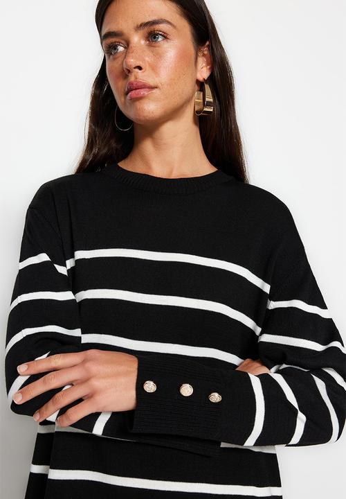 Trendyol - Maxi Aline Striped Knitwear Dress - Black