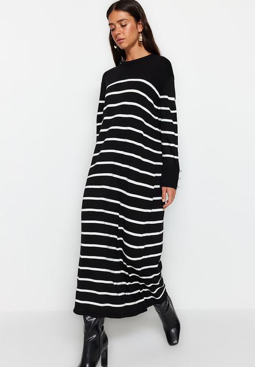 Trendyol - Maxi Aline Striped Knitwear Dress - Black