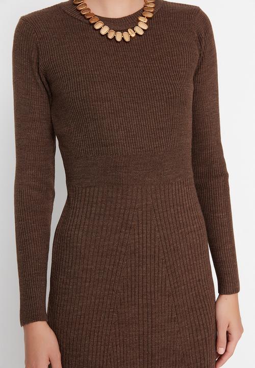 Trendyol - Midi Knit Dress - Brown