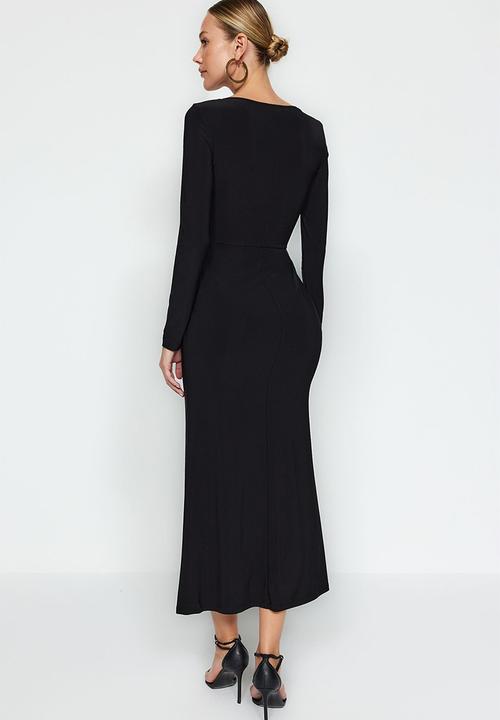 Trendyol - Midi Straight Cut Knit Dress - Black