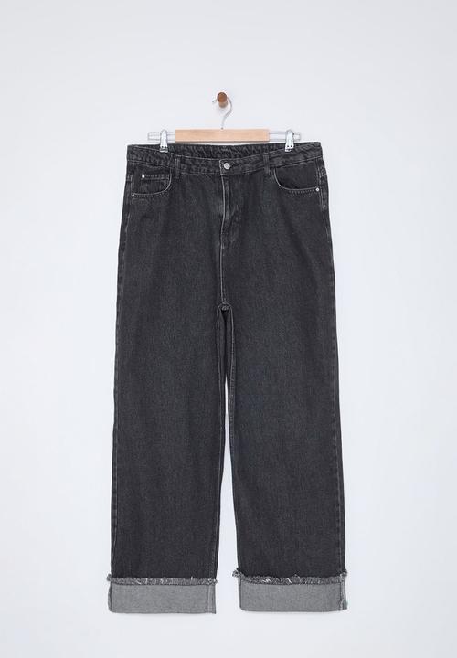 Trendyol - Plus size high waist wide leg jeans - gray